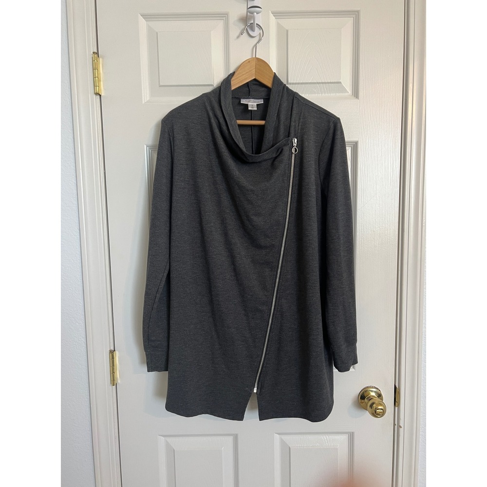 Motherhood Maternity Gray Asymmetrical Zip Draped Cowl Neck Cardigan Sweater M